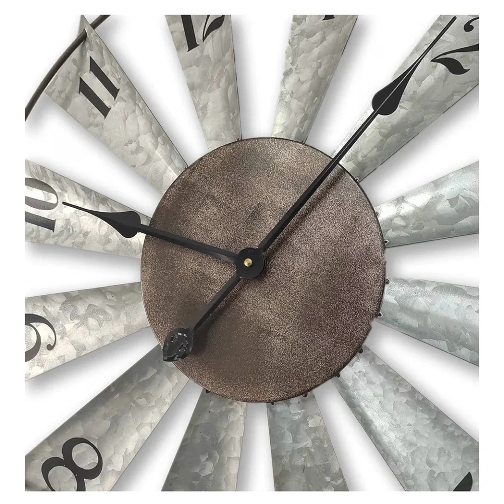 24” Windmill Distressed Metal Wall Clock Rustic Farmhouse Decor,Battery Operated